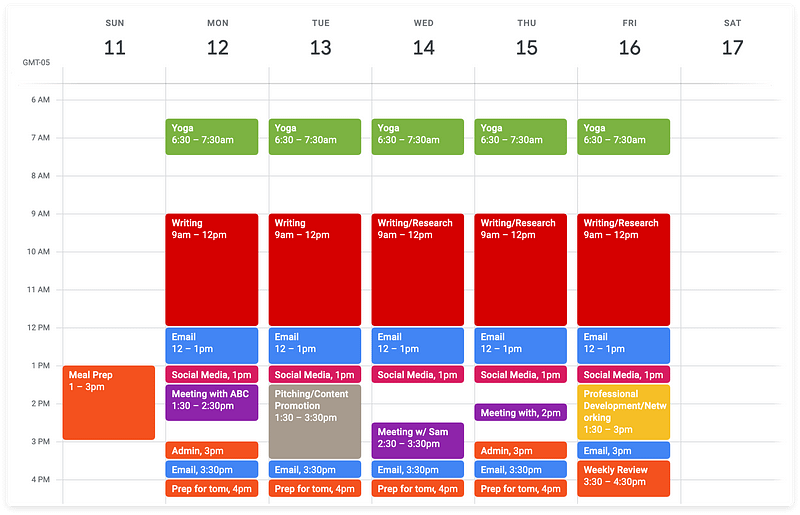 Time Block Calendar Example