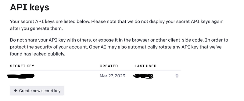 Generating new API keys for OpenAI