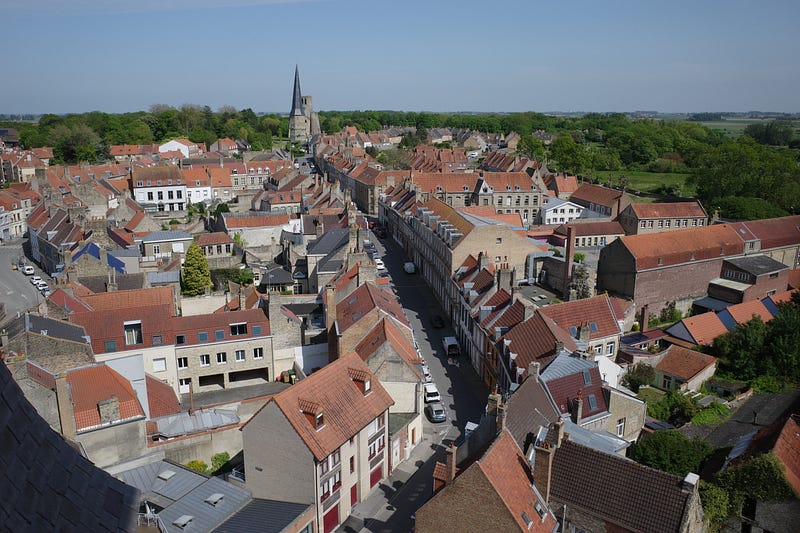 A panoramic view of Bergues from the bell tower