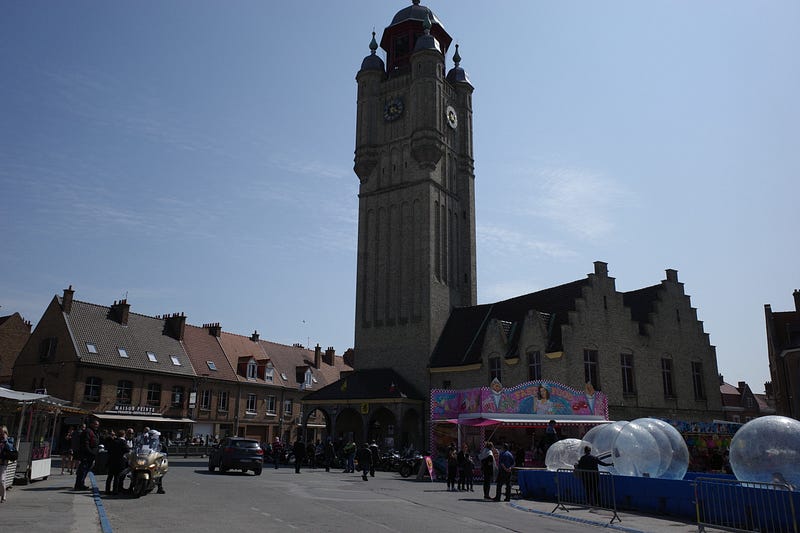 The bustling city square of Bergues