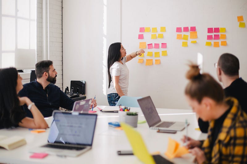 Team discussing goals in a meeting