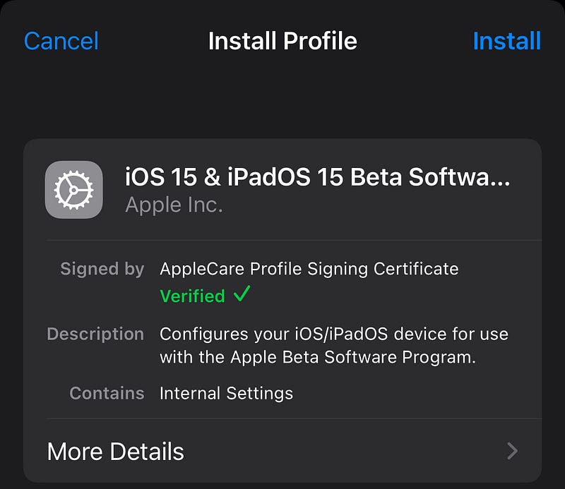 iPhone Settings for Beta Profile Installation