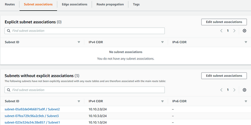 Editing subnet associations