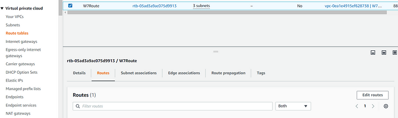 Editing route table routes