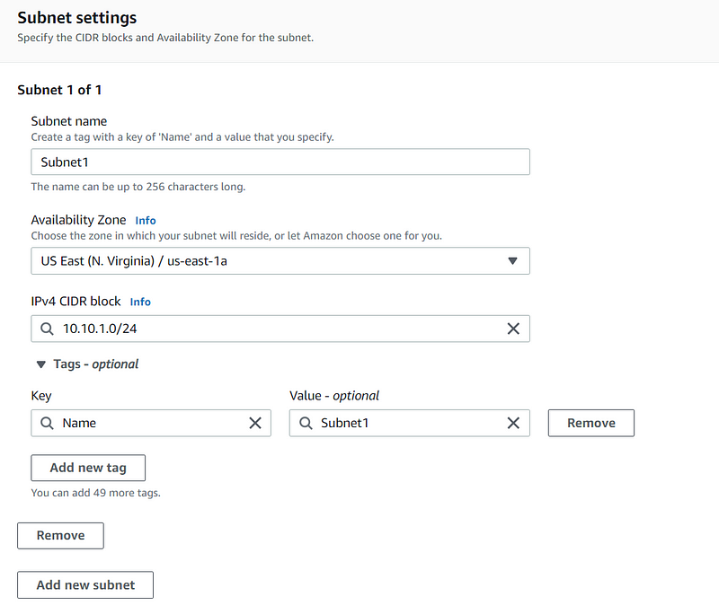 Subnet configuration example