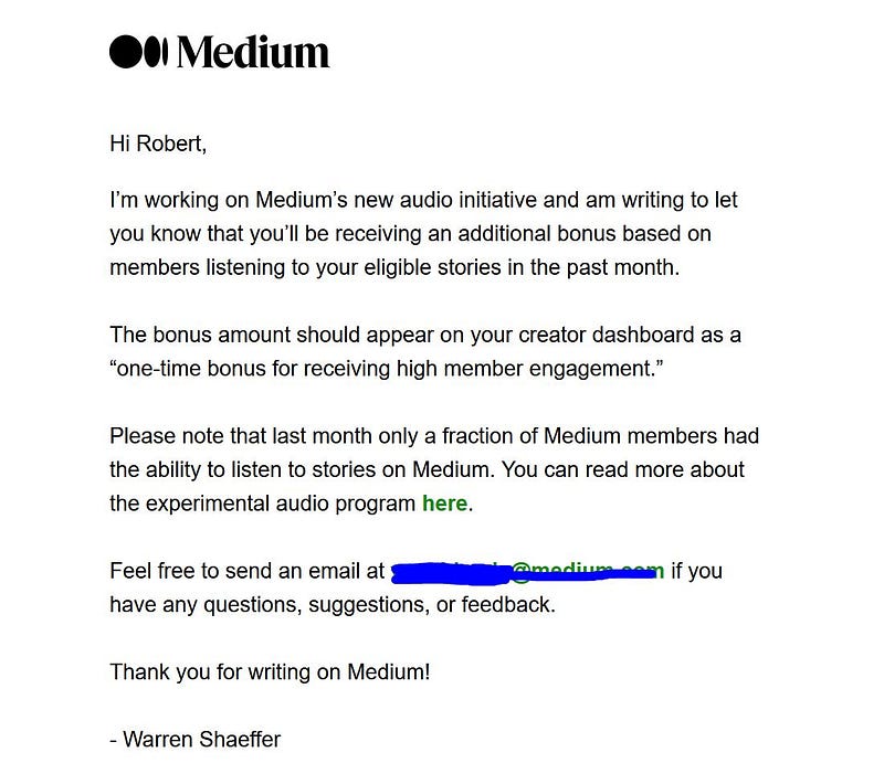 Listen button on Medium articles