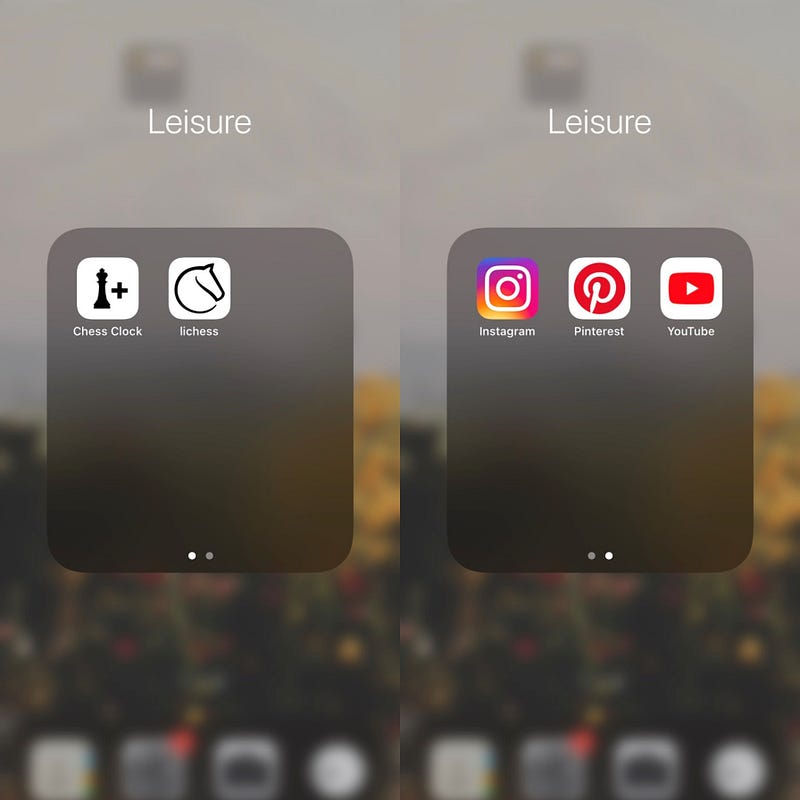 Social media apps hidden in a leisure folder