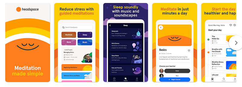 Headspace app interface for meditation