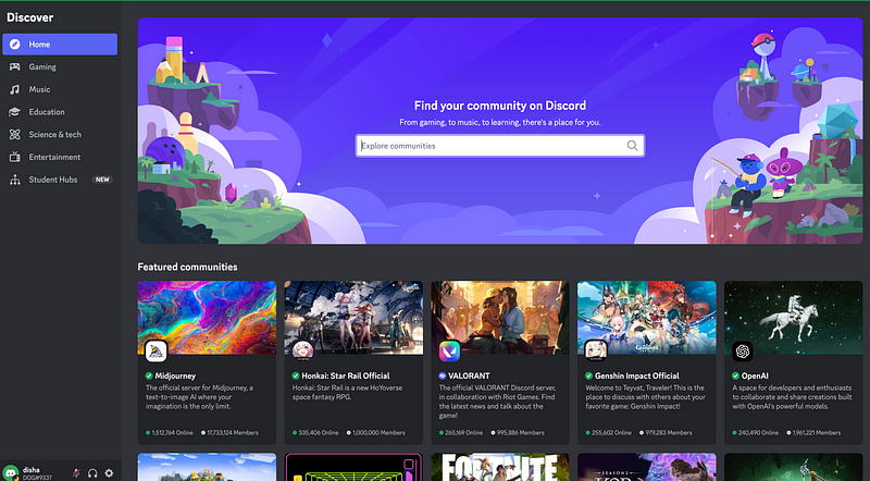 A snapshot of the Discord interface