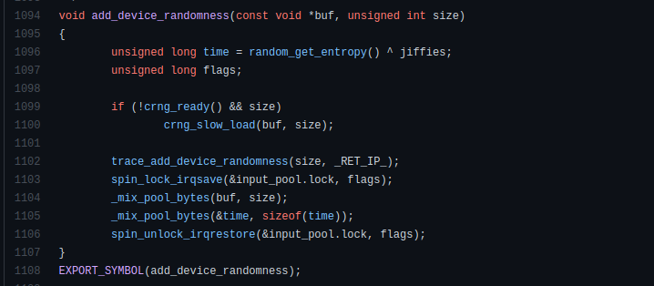 Source code for the Linux random device
