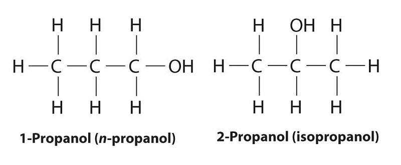 Structures of propanol and isopropanol