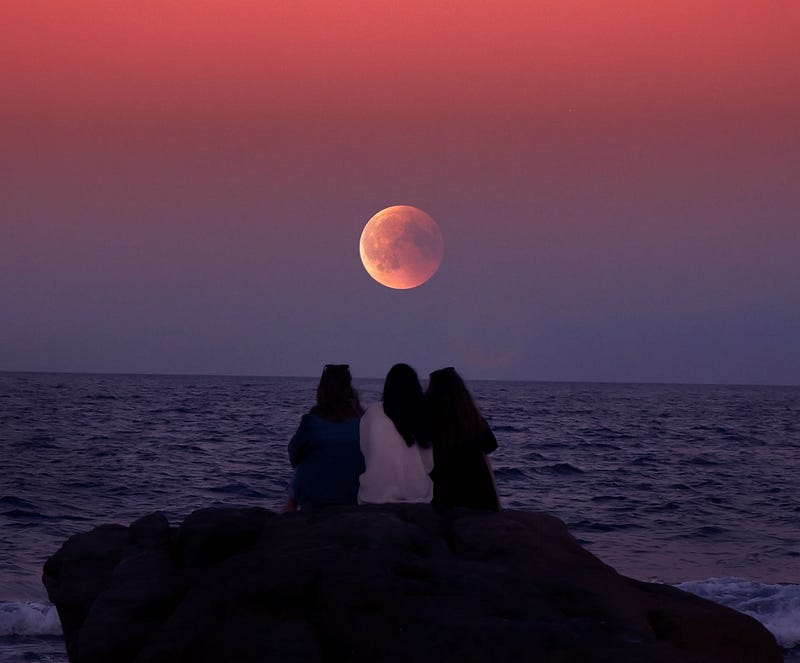 Moon rising on the horizon