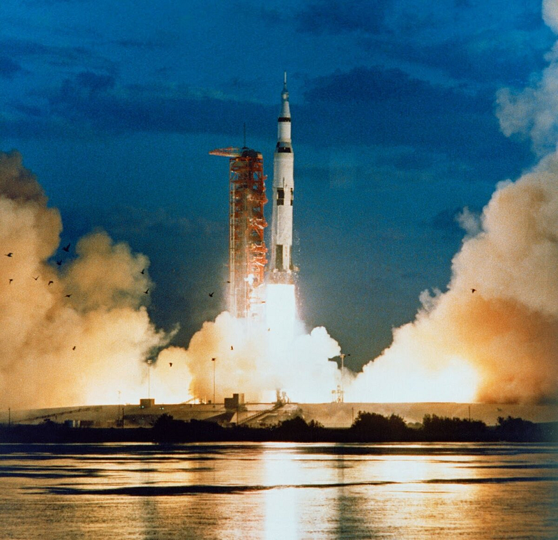 The powerful Saturn V rocket during liftoff