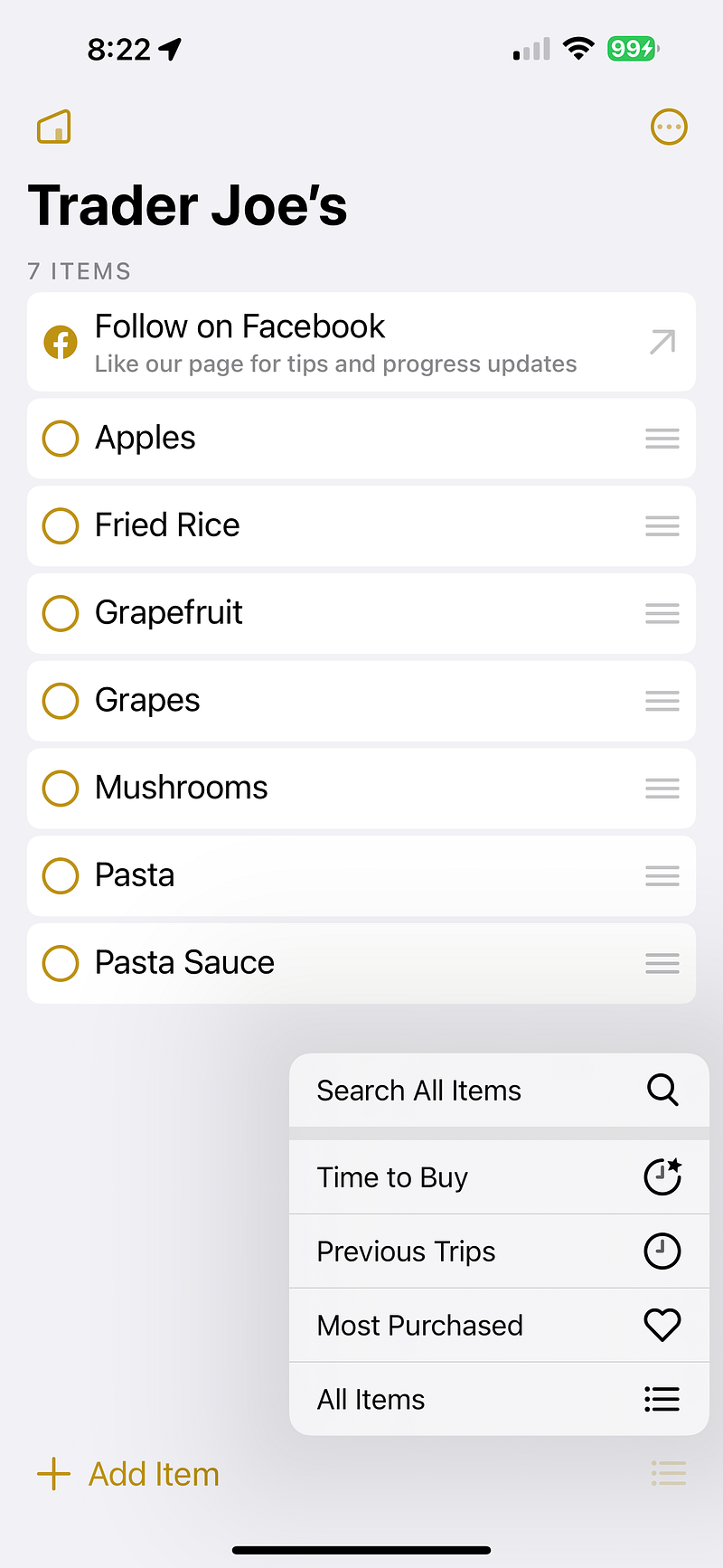 Grocery app interface