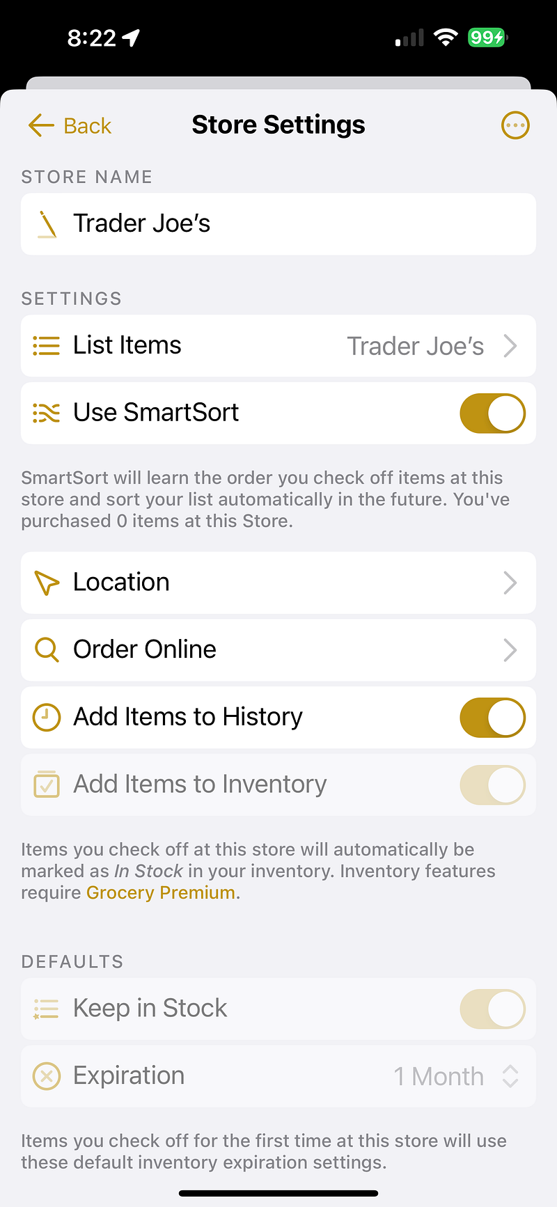 Grocery app shopping list feature