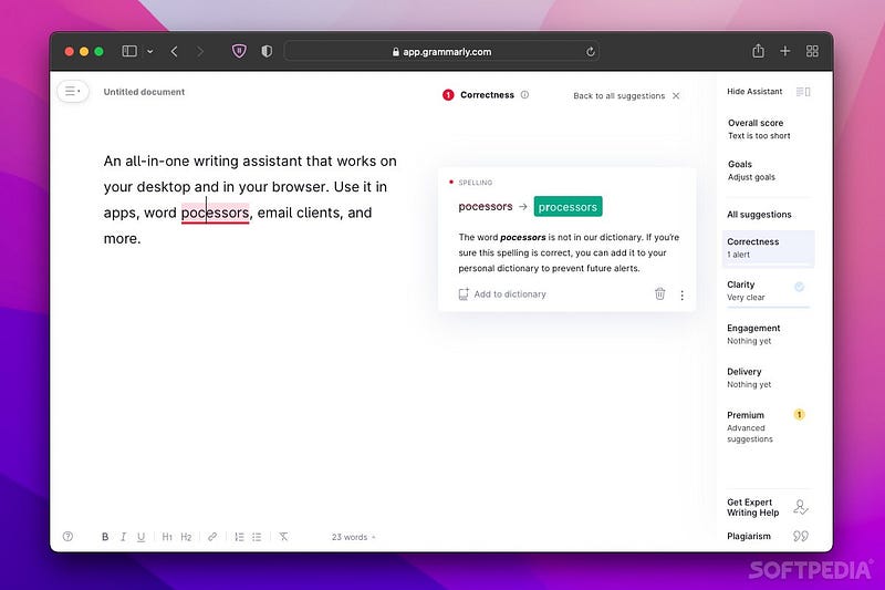 Grammarly writing interface