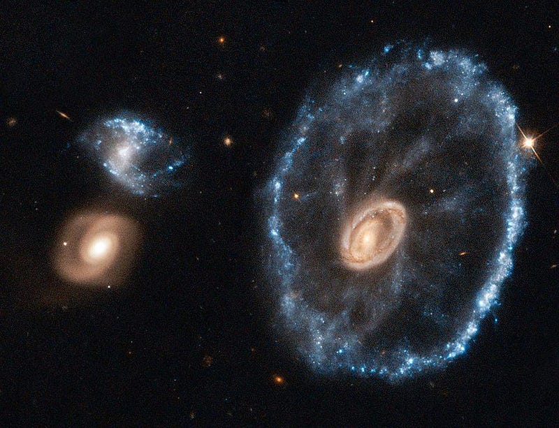 The Cartwheel Galaxy, a classic example of a collision-induced ring galaxy